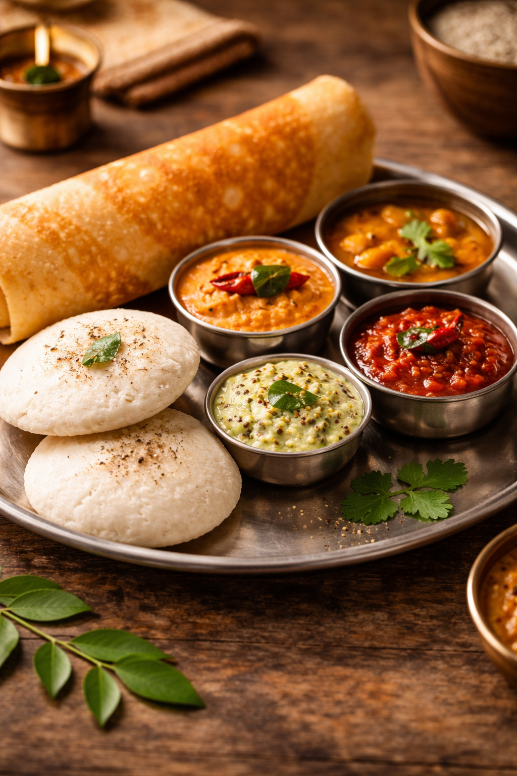 Traditional South Indian breakfast platter