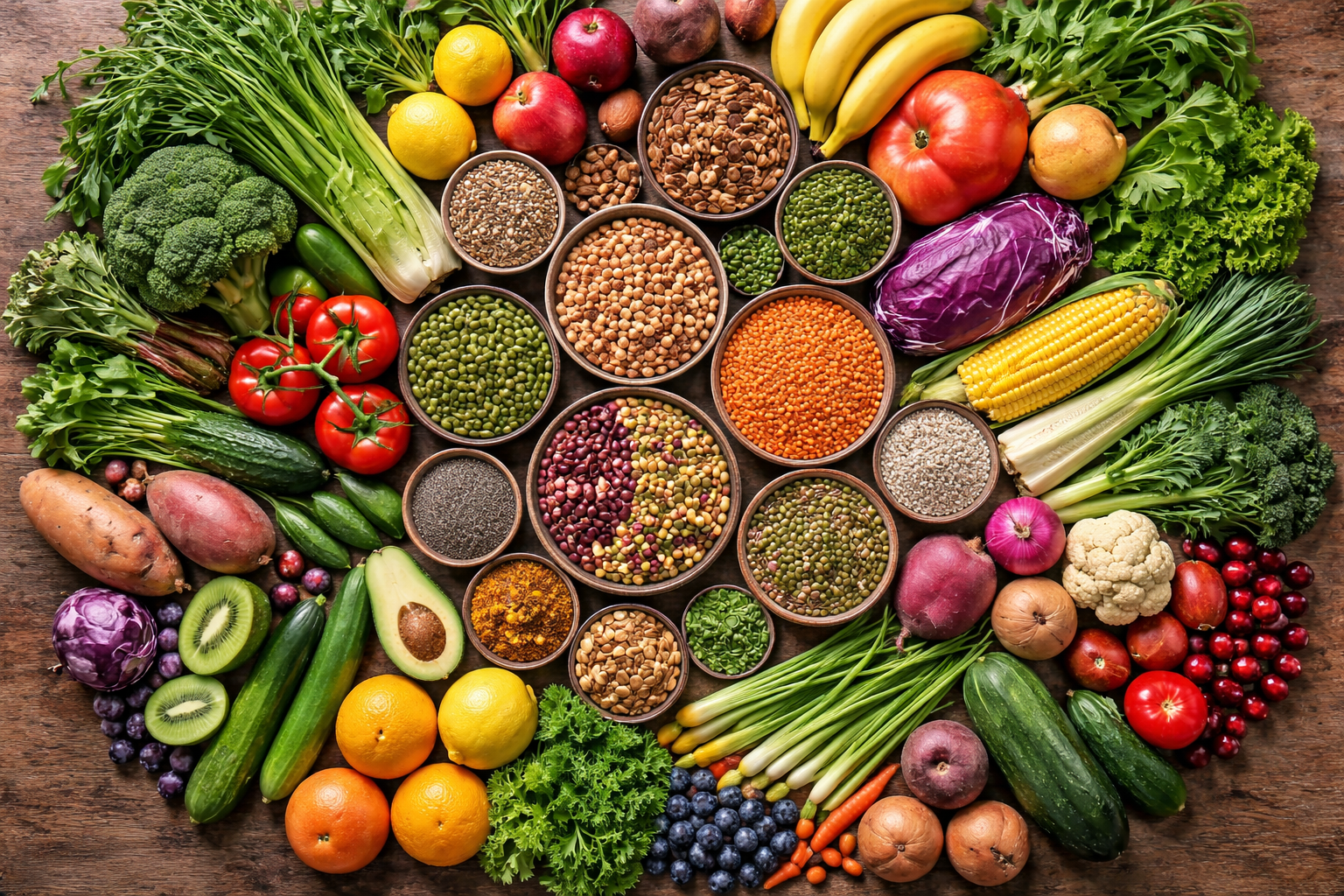 Vibrant plant-based food assortment